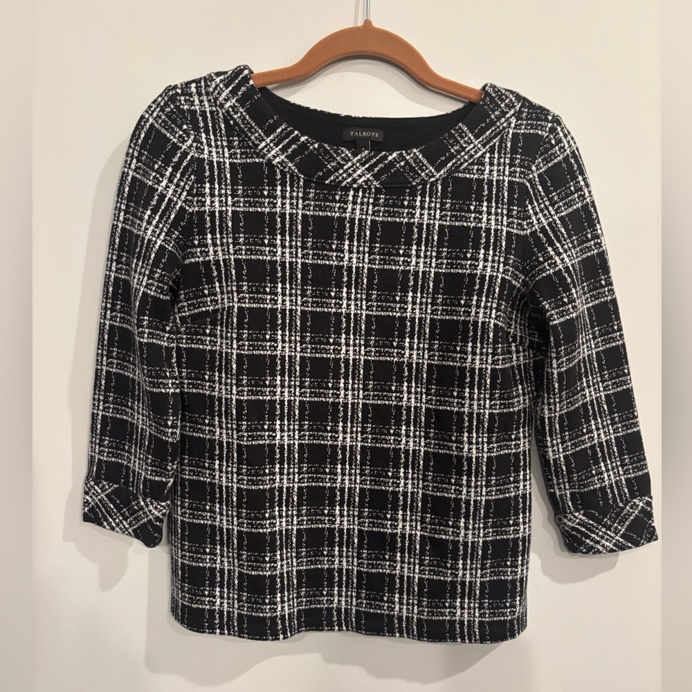 Talbots Black and White Plaid Blouse